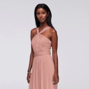 Y-neck long mesh dress in ballet